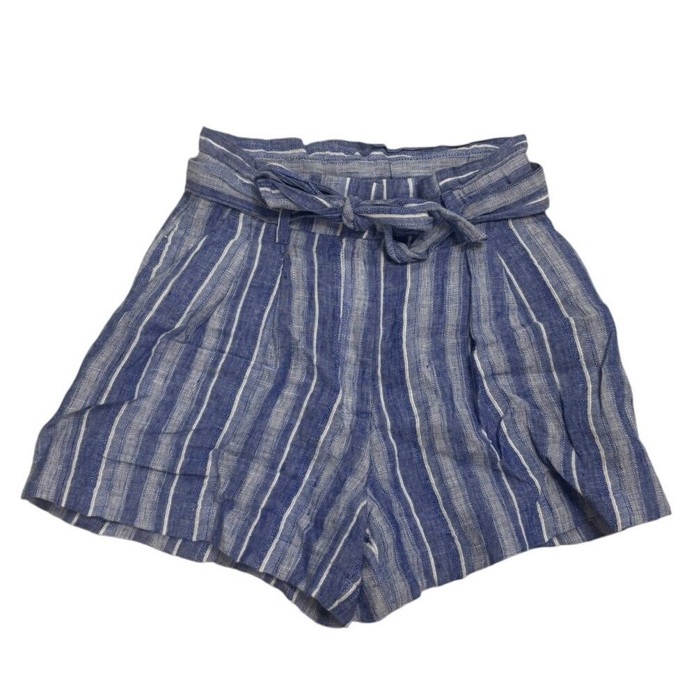 Blue White Striped Tie Waist Shorts Linen Summer Beachy Aesthetic 🤍 Size 2 ✨
